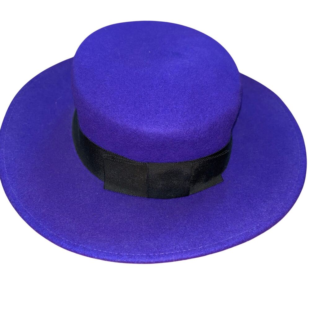Vintage Bollman Delisa Korn & Korn Purple Black Floral Doeskin Felt Wool Hat